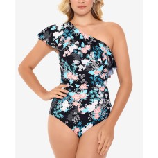 Swim Solutions One Shoulder One-Piece Swimsuit Women’s Swimsuit, Black, 16