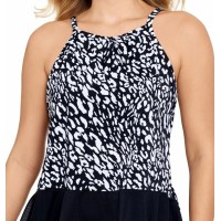 Swim Solutions Pleated High-Neck Tankini Top, Women’s Swimsuit, Black, 16