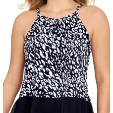 Swim Solutions Pleated High-Neck Tankini Top, Women’s Swimsuit, Black, 16