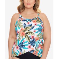 Swim Solutions Plus Size Montego Bay Printed Underwire Tankini Top, 18W, Multicolor