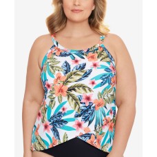 Swim Solutions Plus Size Montego Bay Printed Underwire Tankini Top, 18W, Multicolor