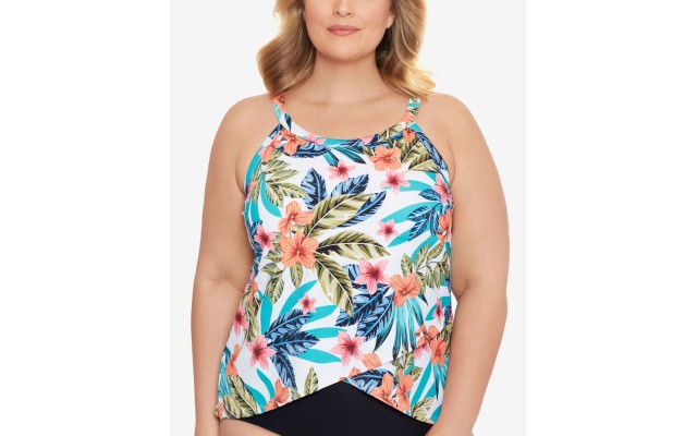  Plus Size Montego Bay Printed Underwire Tankini Top, Multi, 22W