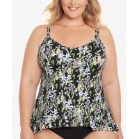 Swim Solutions Plus Size Prairie Dance Ruffle Tankini Top, Multi, 24W