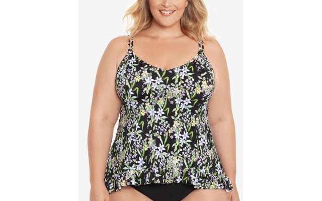  Plus Size Prairie Dance Ruffle Tankini Top, Multi, 24W