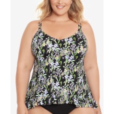 Swim Solutions Plus Size Prairie Dance Ruffle Tankini Top, Multi, 26W