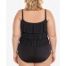  Plus Size Triple Tiered Tummy-Control One-Piece Swimsuit, Black, 18W