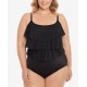  Plus Size Triple Tiered Tummy-Control One-Piece Swimsuit, Black, 18W