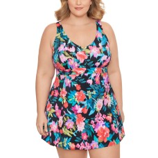 Swim Solutions Plus Tummy-Control Swimdress, Multicolor, 18W