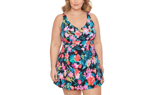  Plus Tummy-Control Swimdress, Multicolor, 18W