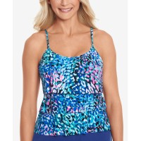Swim Solutions Printed Tiered Tankini Top, 16, Multicolor