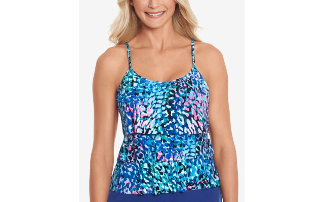  Printed Tiered Tankini Top, 16, Multicolor