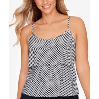 Swim Solutions Printed Triple Tier Tankini Top, 14, Black/White