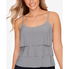 Swim Solutions Printed Triple Tier Tankini Top, 14, Black/White
