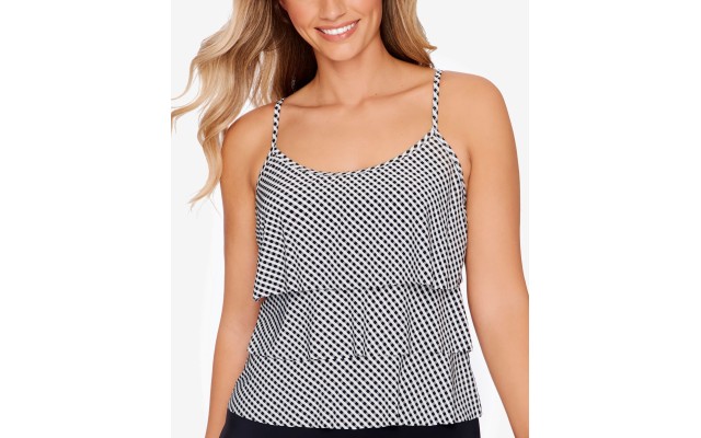  Printed Triple Tier Tankini Top, 14, Black/White