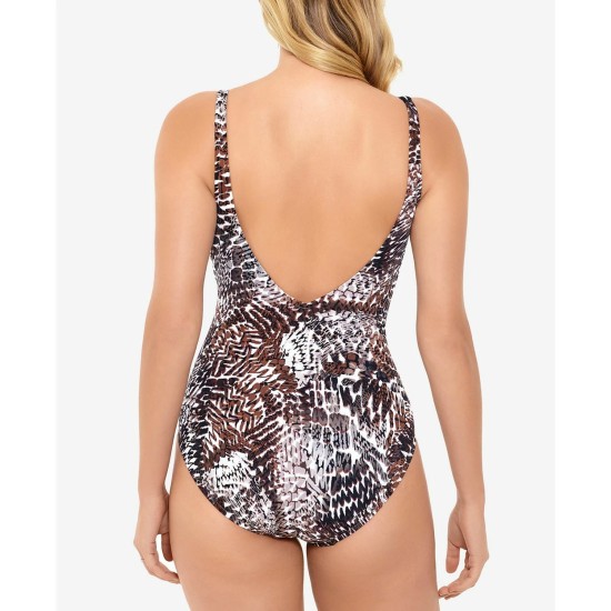  Printed V-Back One-Piece Swimsuit Women’s Swimsuit, Multi, 12
