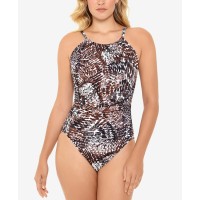 Swim Solutions Printed V-Back One-Piece Swimsuit Women’s Swimsuit, Multi, 12