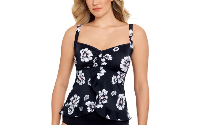  Ruffle-Hem Tankini Top, Black, 10