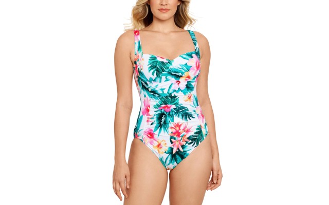  Tummy-Control One-Piece Swimsuit,Tropical Punch, 10