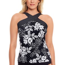 Swim Solutions Underwire Tankini Top, 8, Black/White