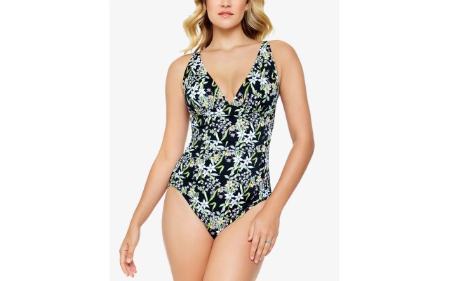  V-Neck Plunge One-Piece Swimsuit Women’s Swimsuit, Multi, 14