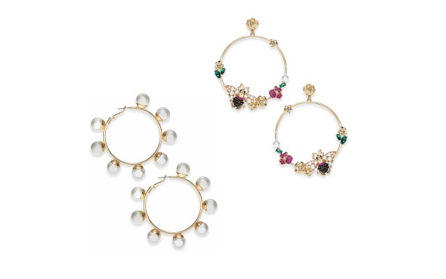  Gold-Tone Large Imitation Pearl Hoop Earrings – 2 Pack