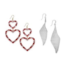 Thalia Sodi Gold-Tone Pave Double-Heart & Silver Twisted Mesh Drop Earrings – 2 Pack