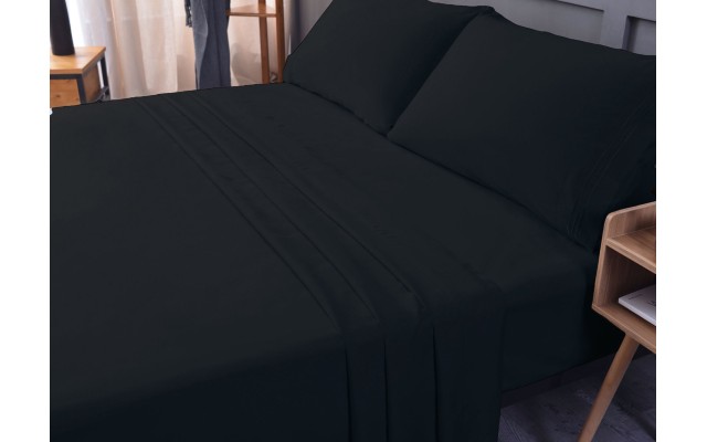  Wrinkle Free Sheet Sets with Deep Pockets & Stain Resistant, 1800 Thread Count Bamboo Based, Black, King