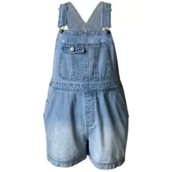  Juniors’ Cotton Denim Shortalls, light wash, Large