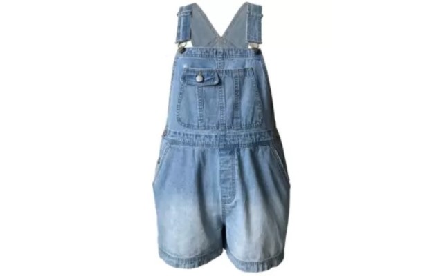  Juniors’ Cotton Denim Shortalls, light wash, Large