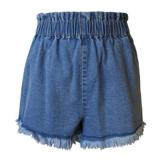  Juniors’ Pull-On Frayed Denim Shorts, Blue, Large
