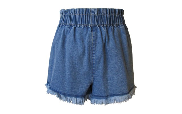  Juniors’ Pull-On Frayed Denim Shorts, Blue, Large