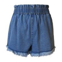 Tinseltown Juniors’ Pull-On Frayed Denim Shorts, Blue, Small