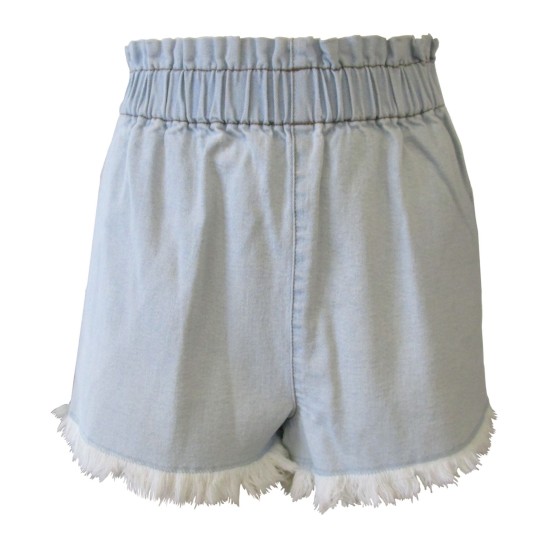 Juniors’ Pull-On Frayed Denim Shorts, Light Blue, Large