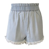 Tinseltown Juniors’ Pull-On Frayed Denim Shorts, Light Blue, X-Large