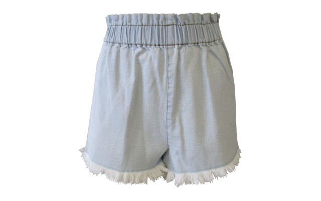  Juniors’ Pull-On Frayed Denim Shorts, Light Blue, X-Large