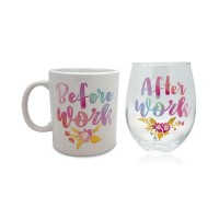 Tmd Holdings Before Work & After Work Watercolor 18oz. Ceramic Mug & 22oz.