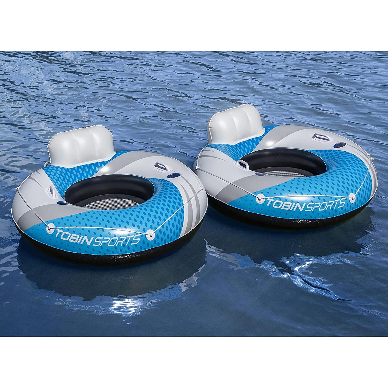 Sunrio 2-Pack Dark Cyan Pool Floats - Giant River Tubes With Mesh Bottom & Backrest Cup Holder