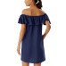  Ruffled Off-The-Shoulder Over-Up Dress,Navy, Small