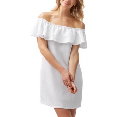Tommy Bahama Ruffled Off-The-Shoulder Over-Up Dress,White, Small