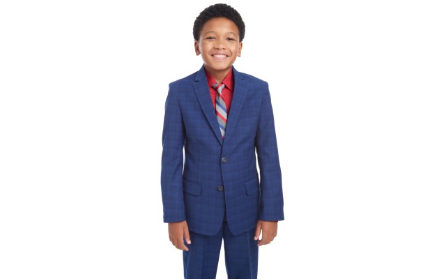  Big Boys Stretch Plaid Suit Jacket, Navy 10