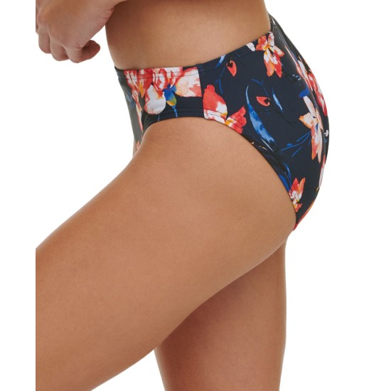  Floral-Print Bikini Bottoms Women’s Swimsuit, Navy, XL