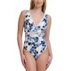  Mesh-Inset Floral-Print One-Piece Swimsuit, Natural, 4