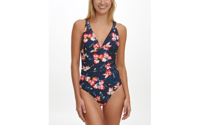  Strappy-Back One-Piece Swimsuit, 16, Navy