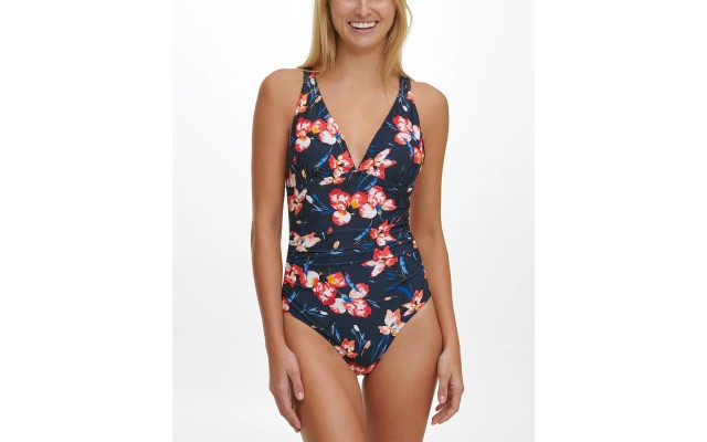  Strappy-Back One-Piece Swimsuit Women’s Swimsuit, Navy, 14