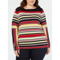Tommy Hilfiger Womens Block Long Sleeve Scoop Neck Top