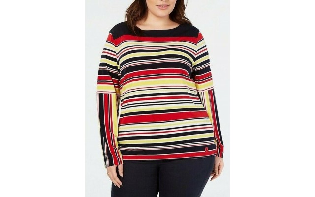  Women’s Blouse Plus Stripe Boat Neck Jersey
