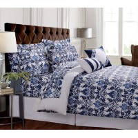 Tribeca Living Catalina 300 Thread Count Cotton Oversized Queen Duvet Cover Set, Navy