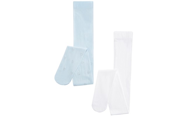  Girls 2-Pk. Glitter Heart & Solid Tights, Blue/White, 4-6