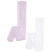 Trimfit Girls 2-Pk. Glitter Heart & Solid Tights, White/Lilac, 2-4