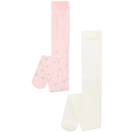  Girls 2-Pk. Glitter Heart & Solid Tights, White/Pink, 2-4